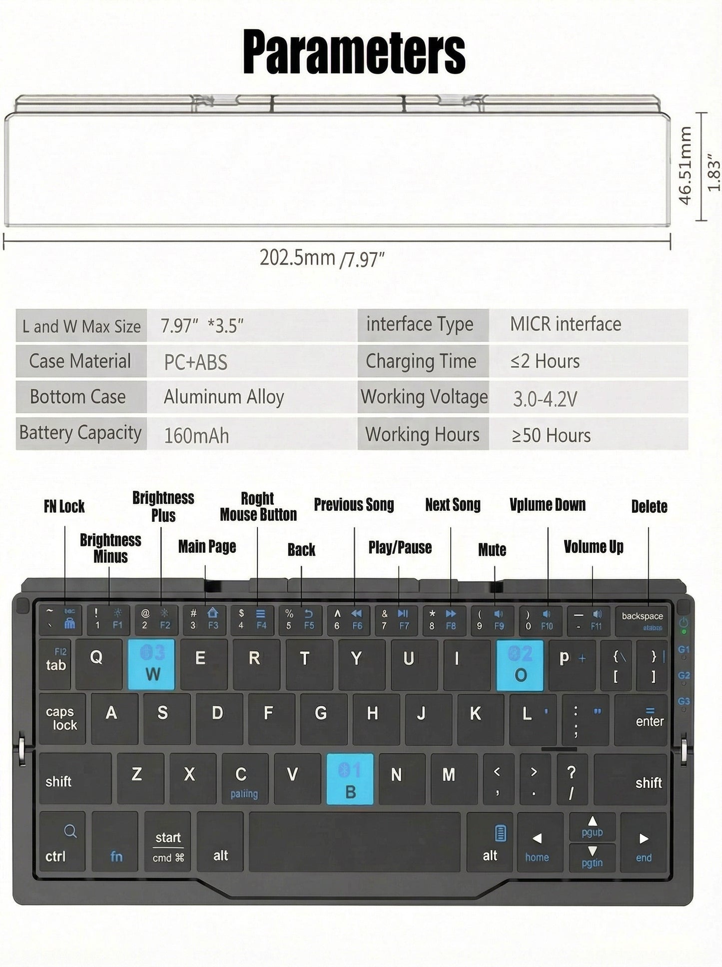 TechLixora™ B.O.W Foldable Bluetooth Keyboard